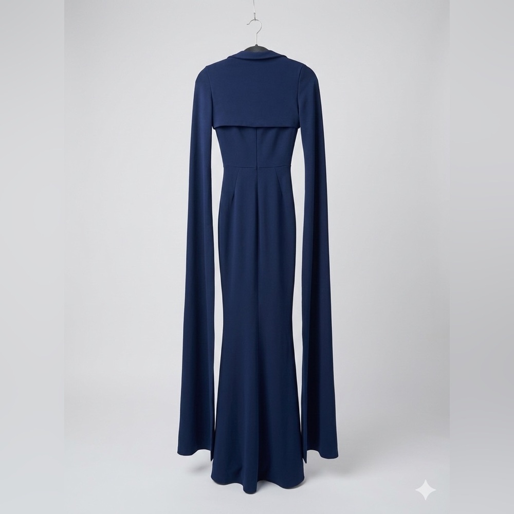 Chiara Boni Navy Long-Sleeve Draped Evening Gown size 4 - Picture 7 of 12